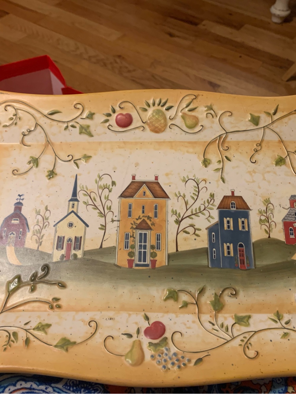 PartyLite Decorative Village Serving Tray in Yellow, Blue, Red